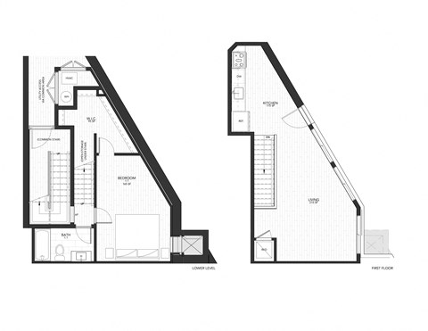 Floor plan for 1 bed, 1 bath, 782 sqft